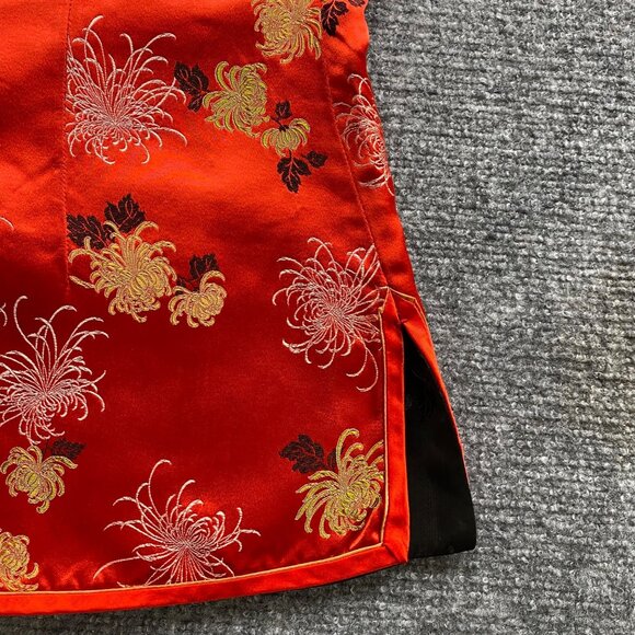 VTG Peony Brand Chinese Vest Womens M Reversible Red Black Floral Frog Closure - Picture 9 of 13